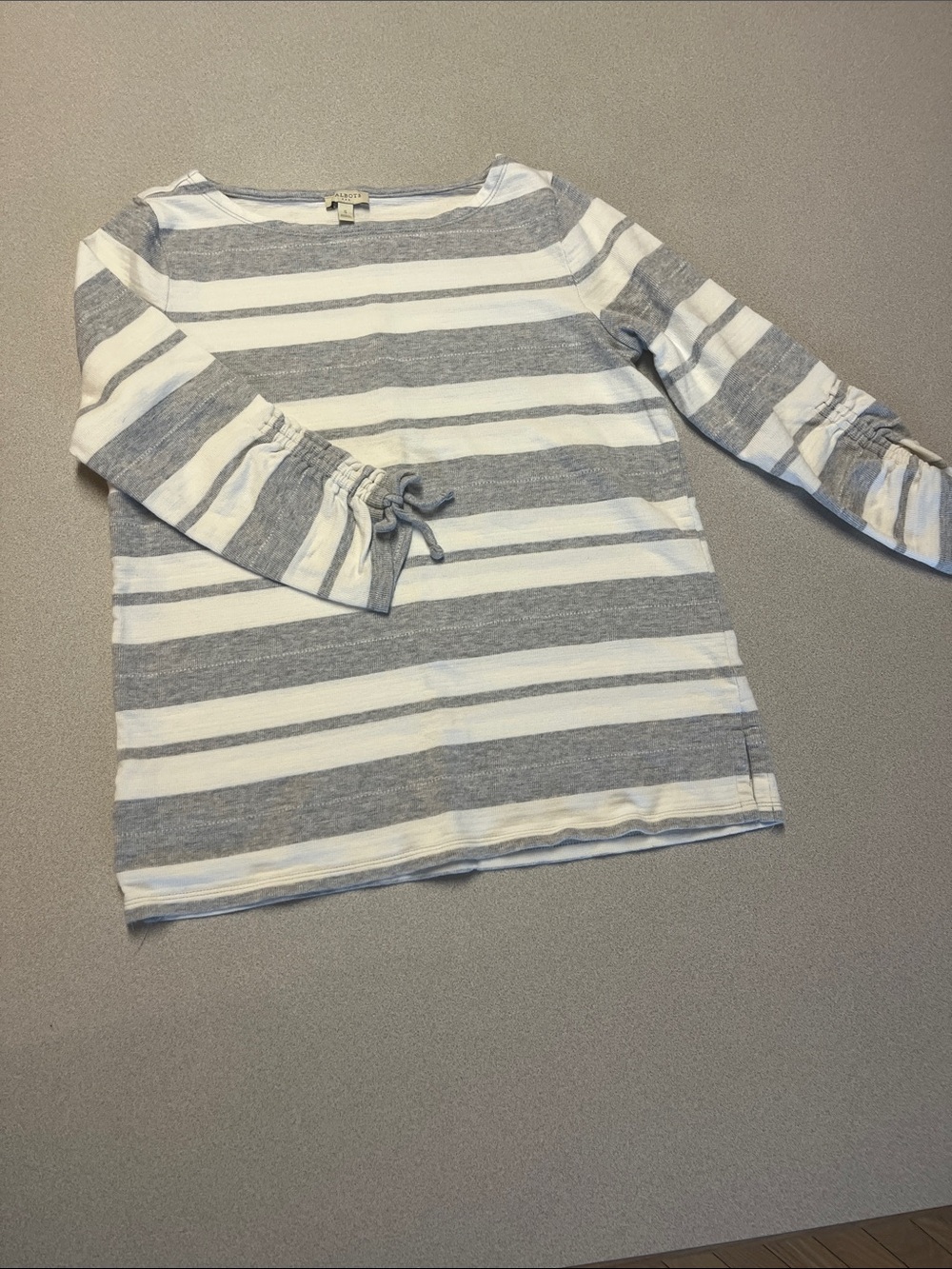 Talbots Girls' Gray and White Striped Long Sleeve Top